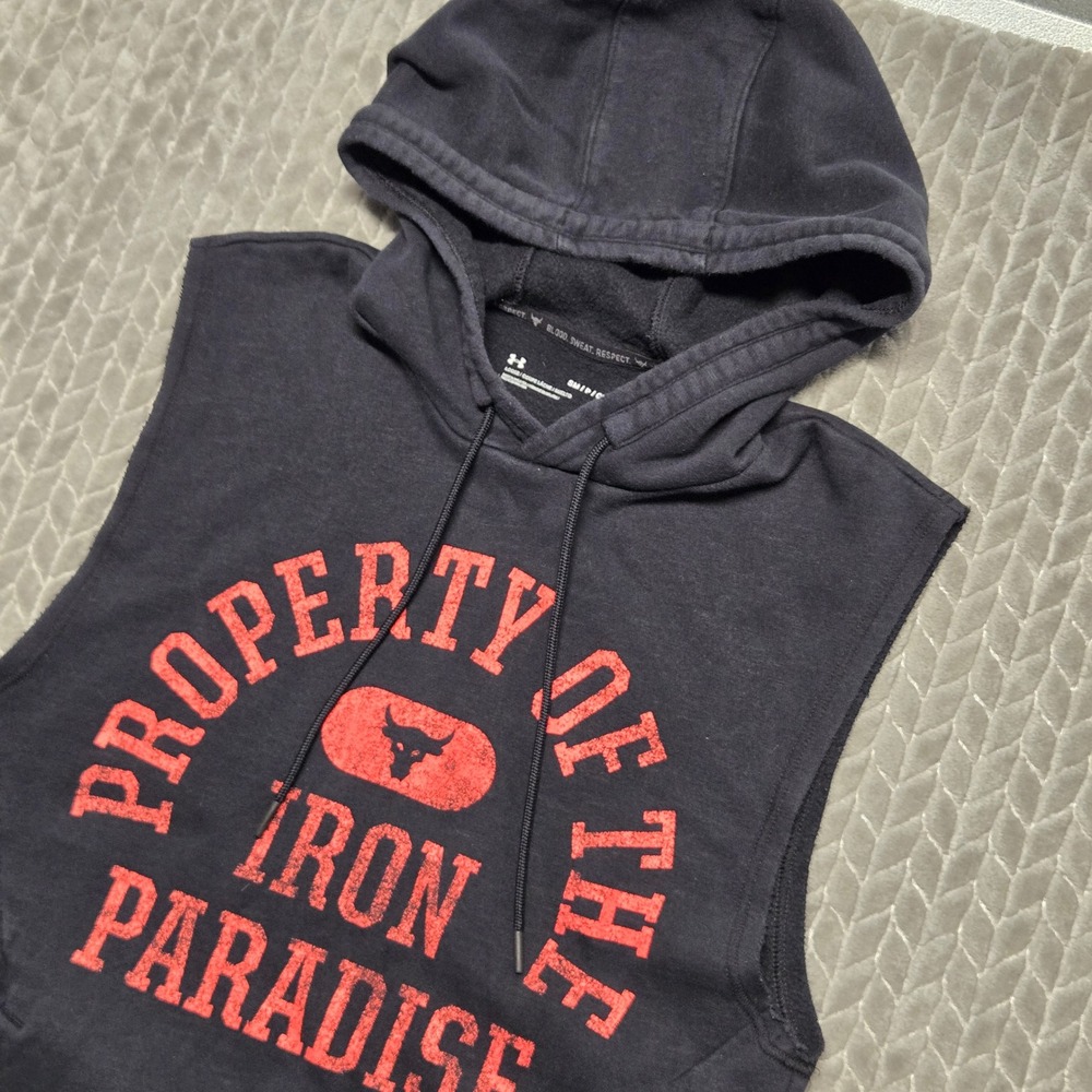 Under Armour Charged Project Rock Sleeveless Hoodie Black Red Iron Paradise S